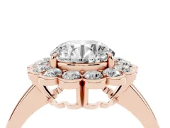 Round Cut Diamond Halo Cluster Engagement Ring Set in Rose gold with Solitaire Band and Prong Setting