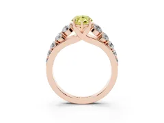 Fancy Yellow Marquise Cut Diamond Solitaire Ring Set in Rose gold with Pavé-Set Band and Prong Setting