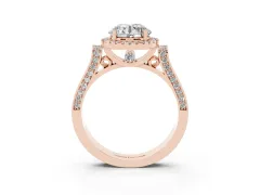 Round Cut Diamond Halo Ring Set in Rose gold with Pavé-Lined Split Shank Band