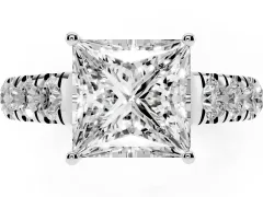Princess Cut Diamond Solitaire Ring Set in White gold with Cut-Down Micro Pavé Band and Prong Setting