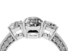 Fancy Black Pear Cut Diamond Three-Stone Ring Set in Platinum with Round Side Stones and Pavé Band
