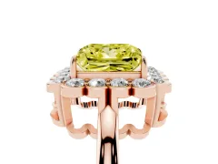 Fancy Yellow Princess Cut Diamond Halo Cluster Engagement Ring Set in Rose gold with Solitaire Band and Prong Setting