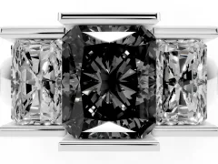 Fancy Black Radiant Cut Diamond Three-Stone Channel Set Ring Set in White gold with Smooth Polished Band