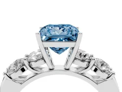 Fancy Blue Princess Cut Diamond Five-Stone Prong Set Ring Set in White gold with Classic Band