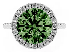 Fancy Green Round Cut Diamond Halo Ring Set in Platinum with Plain Twisted Band