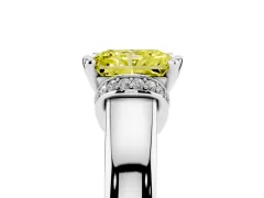 Fancy Yellow Radiant Cut Diamond Pavé Band Solitaire Ring Set in Platinum with Prong Setting