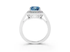 Fancy Blue Princess Cut Diamond Halo Ring Set in Platinum with Accent-Lined Split Shank and Prong Setting