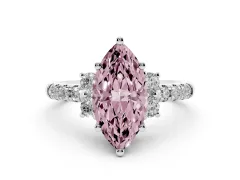 Fancy Pink Marquise Cut Diamond Three-Stone Pavé Ring Set in Silver with Prong Setting