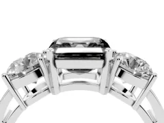 Fancy Black Asscher Cut Diamond Three-Stone Ring Set in Platinum with Round Side Stones and Classic Band