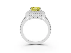 Fancy Yellow Princess Cut Diamond Double Halo Ring Set in Silver with Pavé Band