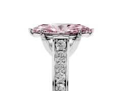 Fancy Pink Marquise Cut Diamond Solitaire Pavé Engagement Ring Set in Platinum with Prong Setting