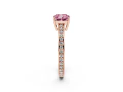 Fancy Pink Cushion Cut Diamond Pavé Band Prong Set Solitaire Ring Set in Rose gold