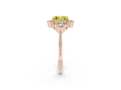 Fancy Yellow Asscher Cut Diamond Cluster Ring Set in Rose gold with Beaded Band