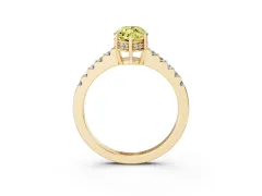 Fancy Yellow Marquise Cut Diamond Solitaire Engagement Ring Set in Yellow gold with Pavé Band and Prong Setting