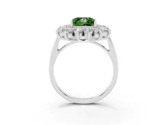 Fancy Green Princess Cut Diamond Floral Double Halo Ring Set in White gold with Round Petals