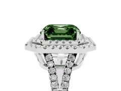 Fancy Green Asscher Cut Diamond Double Halo Ring Set in Silver with Pavé Band