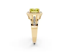 Fancy Yellow Asscher Cut Diamond Halo Ring Set in Yellow gold with Pavé and Bezel Accent Split Shank