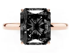 Fancy Black Radiant Cut Diamond Solitaire Ring Set in Rose gold with Plain Band and Prong Setting