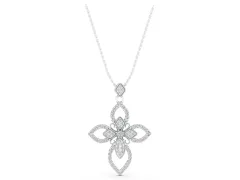Marquise Diamond Cross Pendant Set in Silver with Pavé Floral Arms