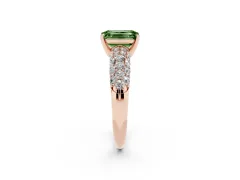 Fancy Green Emerald Cut Diamond Pavé Band Solitaire Ring Set in Rose gold with Close-Set Accent Stones and Prong Setting