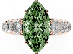 Fancy Green Marquise Cut Diamond Solitaire Ring Set in Rose gold with Pavé-Set Band and Prong Setting