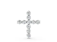 Round Diamond Cross Pendant Set in Silver with Prong-Set Stones