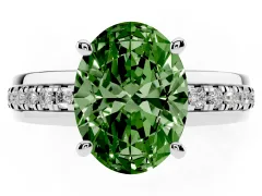 Fancy Green Oval Cut Diamond Solitaire Ring Set in Silver with Channel Set Band and Prong Setting