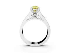 Fancy Yellow Pear Cut Diamond Channel Set Solitaire Engagement Ring Set in Silver with Prong Setting