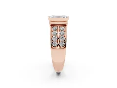 Emerald Cut Diamond Wide Channel Set Band Ring Set in Rose gold with Bezel Setting