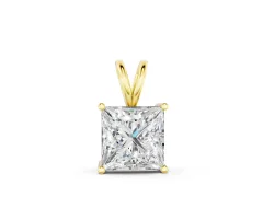 Princess Diamond Solitaire Pendant Set in Yellow gold with Four-Prong Setting