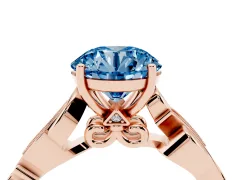 Fancy Blue Round Cut Diamond Vine Band Solitaire Ring Set in Rose gold with Milgrain Prong Setting