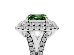 Fancy Green Asscher Cut Diamond Double Halo Ring Set in Silver with Pavé Split Shank and Prong Setting