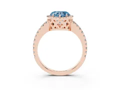 Fancy Blue Heart Cut Diamond Halo Ring Set in Rose gold with Pavé Shoulders and Halo-Framed Center
