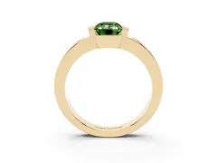 Fancy Green Emerald Cut Diamond Channel-Set Band Ring Set in Yellow gold with Bezel Prong Setting