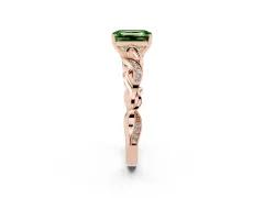 Fancy Green Emerald Cut Diamond Vine Band Solitaire Ring Set in Rose gold with Milgrain Prong Setting