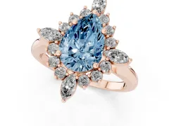 Fancy Blue Pear Cut Diamond Cluster Halo Ring Set in Rose gold with Marquise and Round Accents