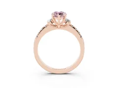 Fancy Pink Marquise Cut Diamond Three-Stone Pavé Ring Set in Rose gold with Prong Setting