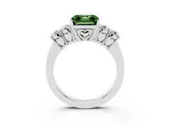 Fancy Green Asscher Cut Diamond Five-Stone Prong Set Band Ring Set in Silver with Polished Band