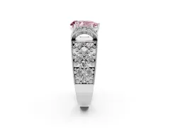 Fancy Pink Pear Cut Diamond Milgrain Halo Pavé Engagement Ring Set in White gold with Prong Setting