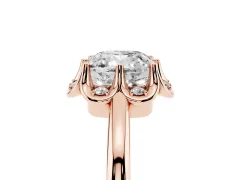 Cushion Cut Diamond Round Cluster Halo Ring Set in Rose gold with Solitaire Band and Prong Setting