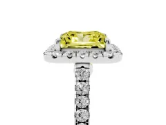 Fancy Yellow Princess Cut Diamond Halo Pavé Engagement Ring Set in White gold with Prong Setting
