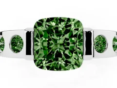Fancy Green Cushion Cut Diamond Channel-Set Band Ring Set in Silver with Bezel Prong Setting