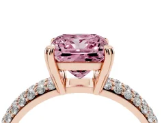 Fancy Pink Princess Cut Diamond Solitaire Ring Set in Rose gold with Multi-Row Round Pavé Band and Prong Setting