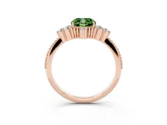 Fancy Green Cushion Cut Diamond Cluster Ring Set in Rose gold with Beaded Band