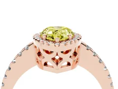 Fancy Yellow Pear Cut Diamond Halo Ring Set in Rose gold with Pavé Shoulders and Halo-Framed Center