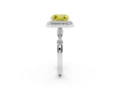 Fancy Yellow Asscher Cut Diamond Halo Engagement Ring Set in Platinum with Twisted Band and Prong Setting