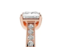 Princess Cut Diamond Solitaire Ring Set in Rose gold with Milgrain-Edged Pavé Band and Prong Setting