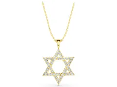 Pavé Round Diamond Star of David Pendant Set in Yellow gold with Four-Prong Setting