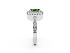 Fancy Green Emerald Cut Diamond Halo Ring Set in Silver with Pavé Shank and Prong Setting