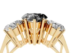 Fancy Black Heart Cut Diamond Three-Stone Ring Set in Yellow gold with Textured Band